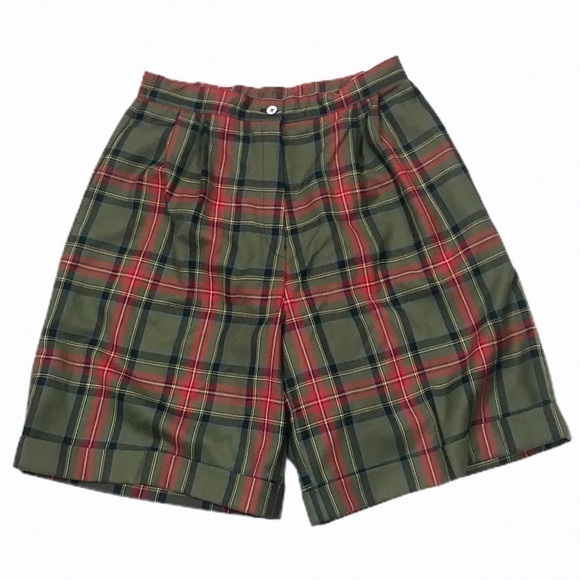 Vintage High Waist Plaid Wool Shorts - Picture 1 of 8